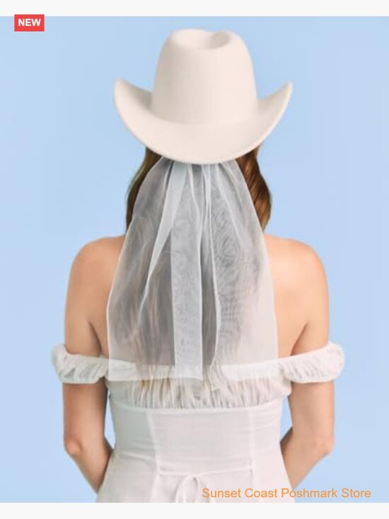 Embroidered Cowgirl Hat with Veil Felt Western Bride Bachelorette Accessory main image 5